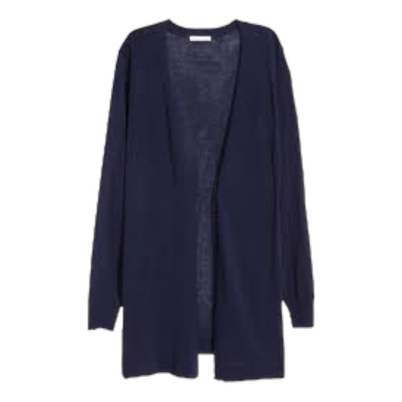 H&M Women’s Blue Open Front Tunic Cardigan Size Medium Side Slits - Picture 2 of 5
